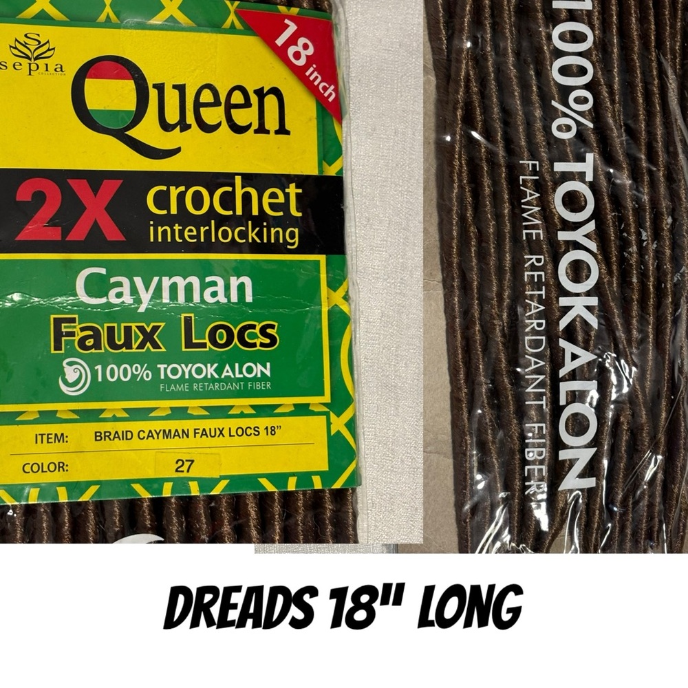 Sepia Queen 2X crochet interlocking cayman faux locks 18” long NIP toyokalon
